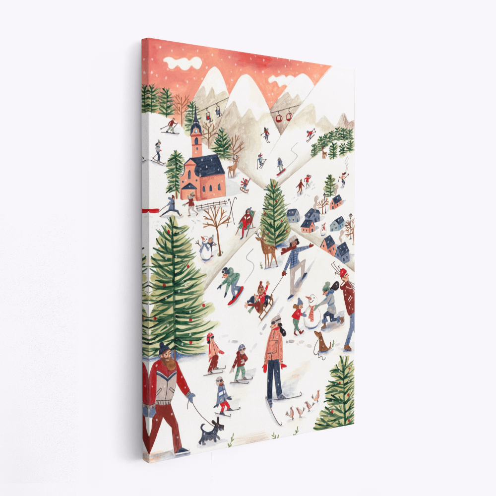 Canvas schilderi - Mountain landscape with houses in the snow