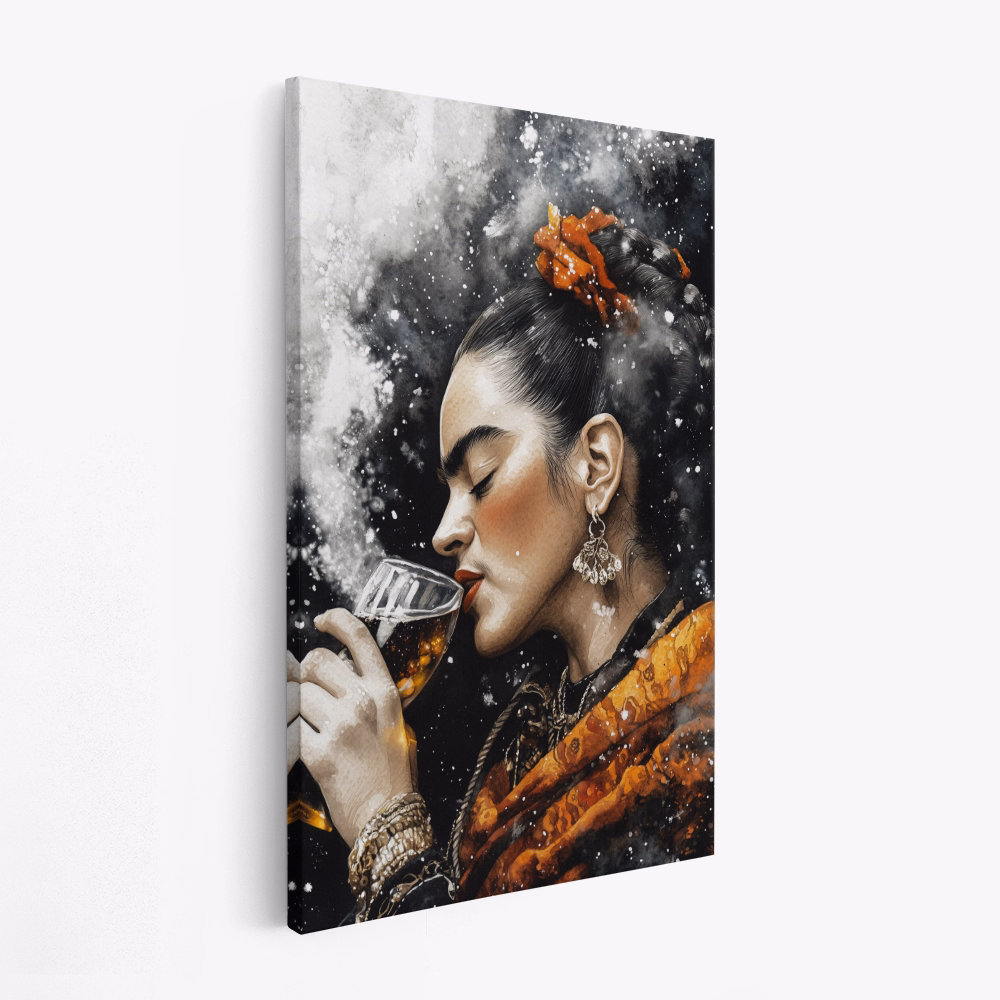Canvas schilderi - Frida with drink