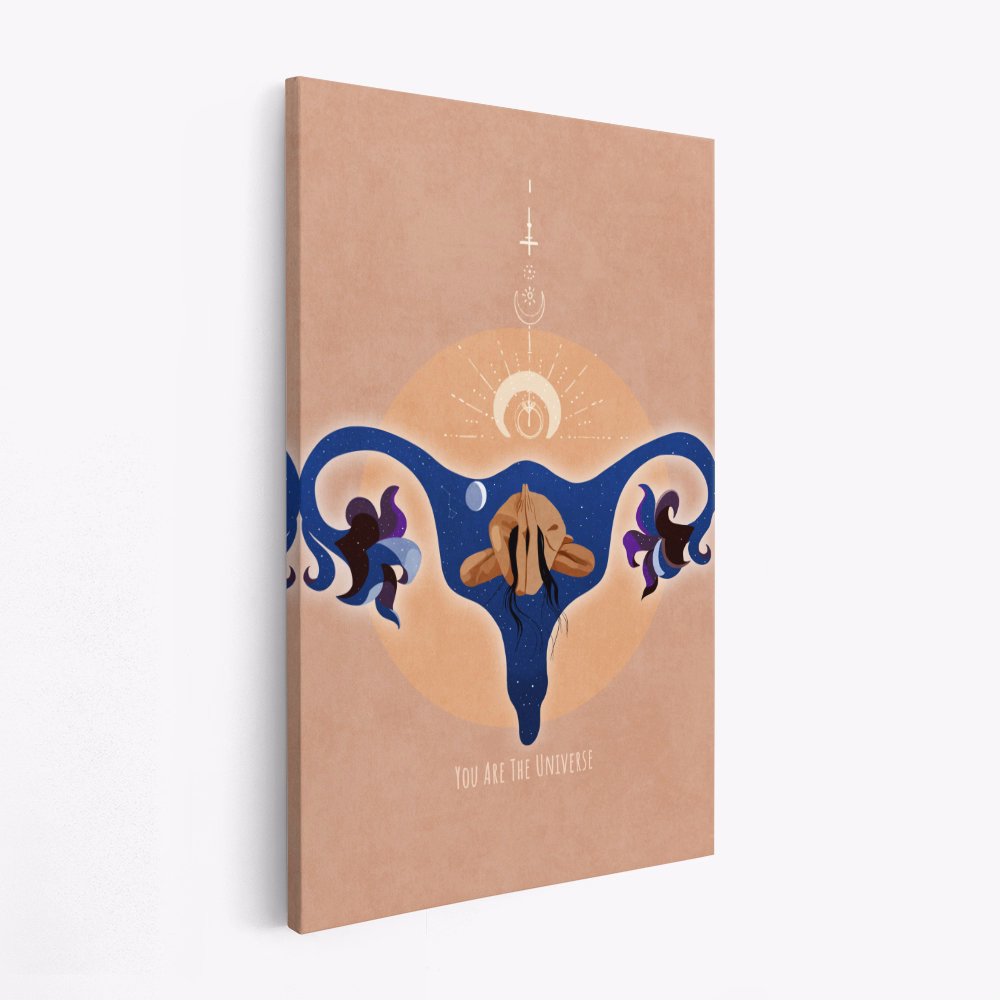 Canvas schilderij - Spiritual, Feminine, Energy, Stars, Moon, Vulva, Meditation, Yoga, and Inspiration Poster Spir 1b