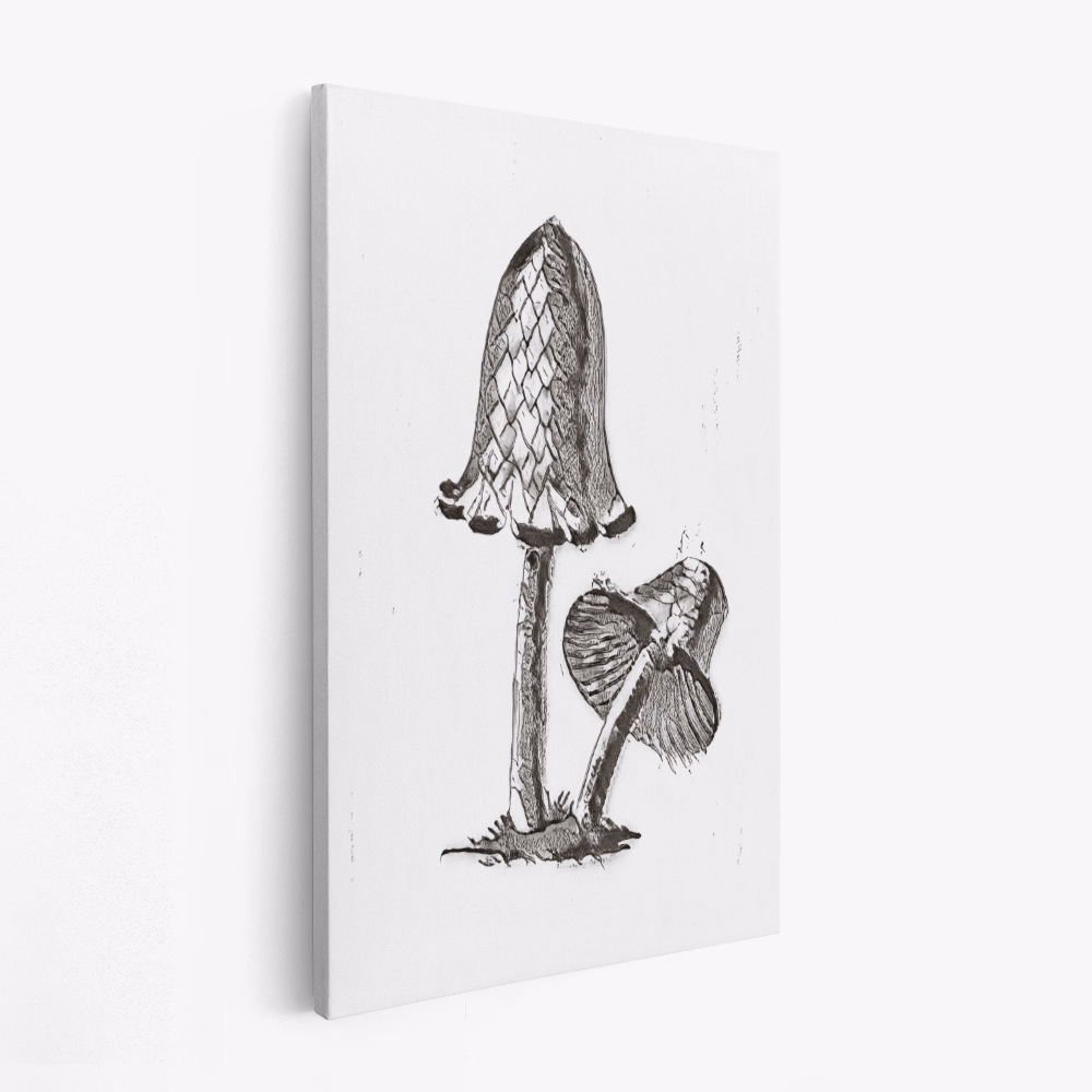 Canvas schilderij - Vintage Inky Cap Edible Mushroom BW Bright